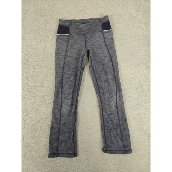 Lululemon Pants Womens 4 Gray Heathered Yoga Leggings Button Hem Mesh Waistband - Picture 1 of 13